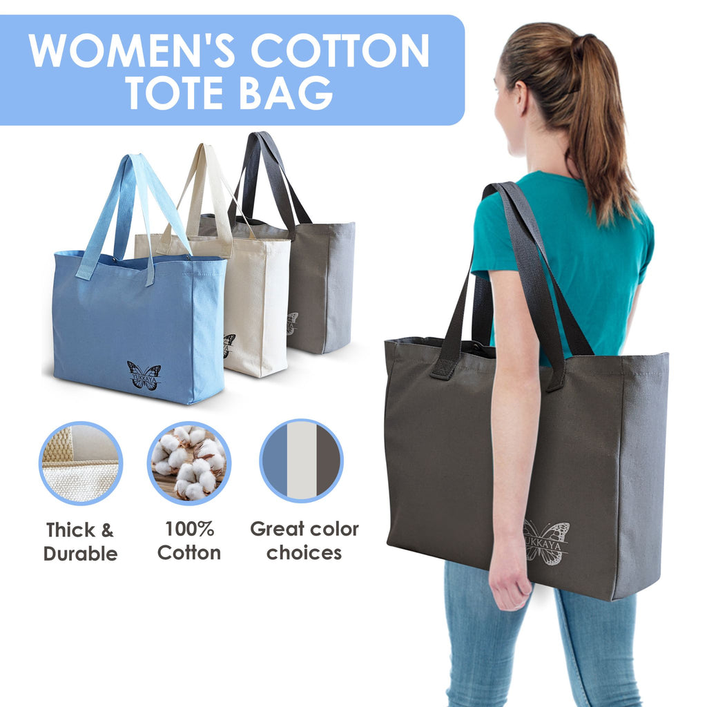 Cotton Canvas Tote Bags for Women, Large Capacity Reusable Shoulder Ba –  Yukkaya